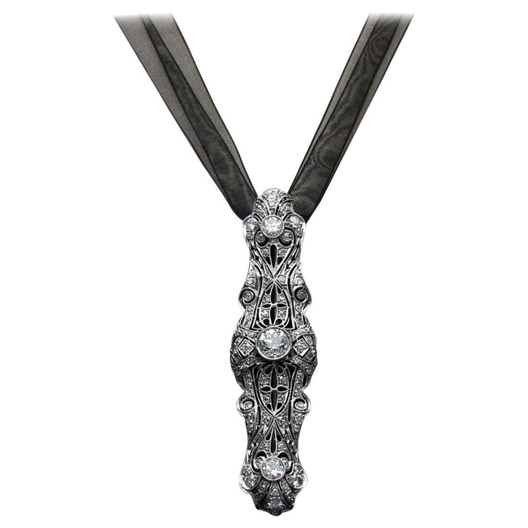 Edwardian 3.46 Carat Diamond Platinum Brooch Necklace For Sale