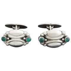 Georg Jensen Art Nouveau Green Agate Silver Cufflinks no. 22