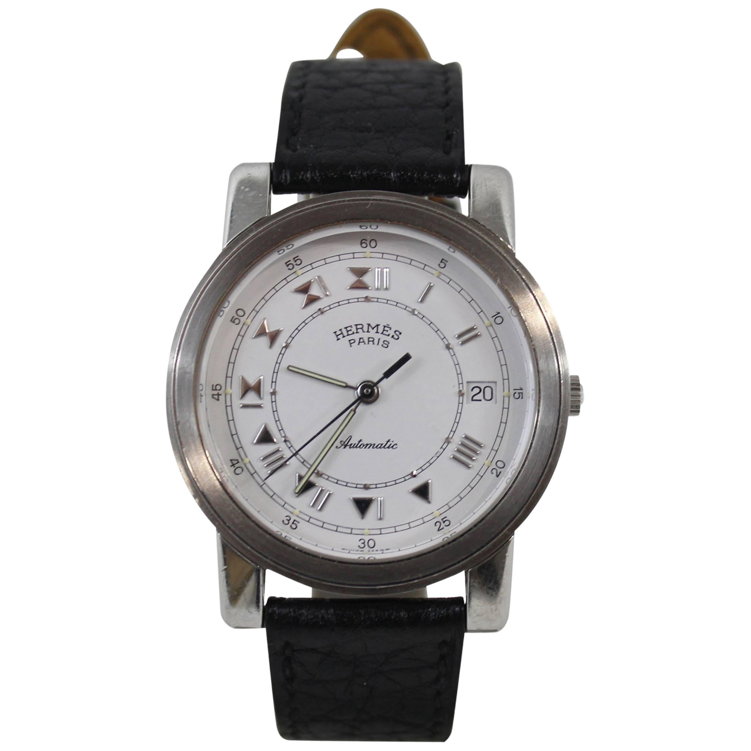 Hermes Stainless Steel Carrick Automatic Wristwatch