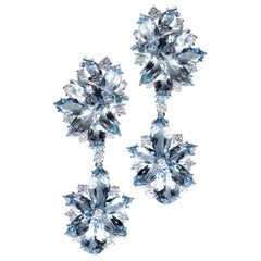 Gorgeous 18 Karat White Gold Earrings with Natural Aquamarines and Diamonds