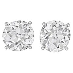 GIA Certified 2 Carat Ideal Cut Old Mine Diamond Stud Earrings