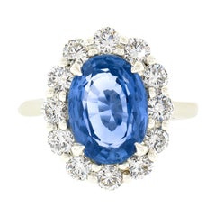 Platinum GIA Ceylon No Heat Oval Cornflower Blue Sapphire & Diamond Halo Ring
