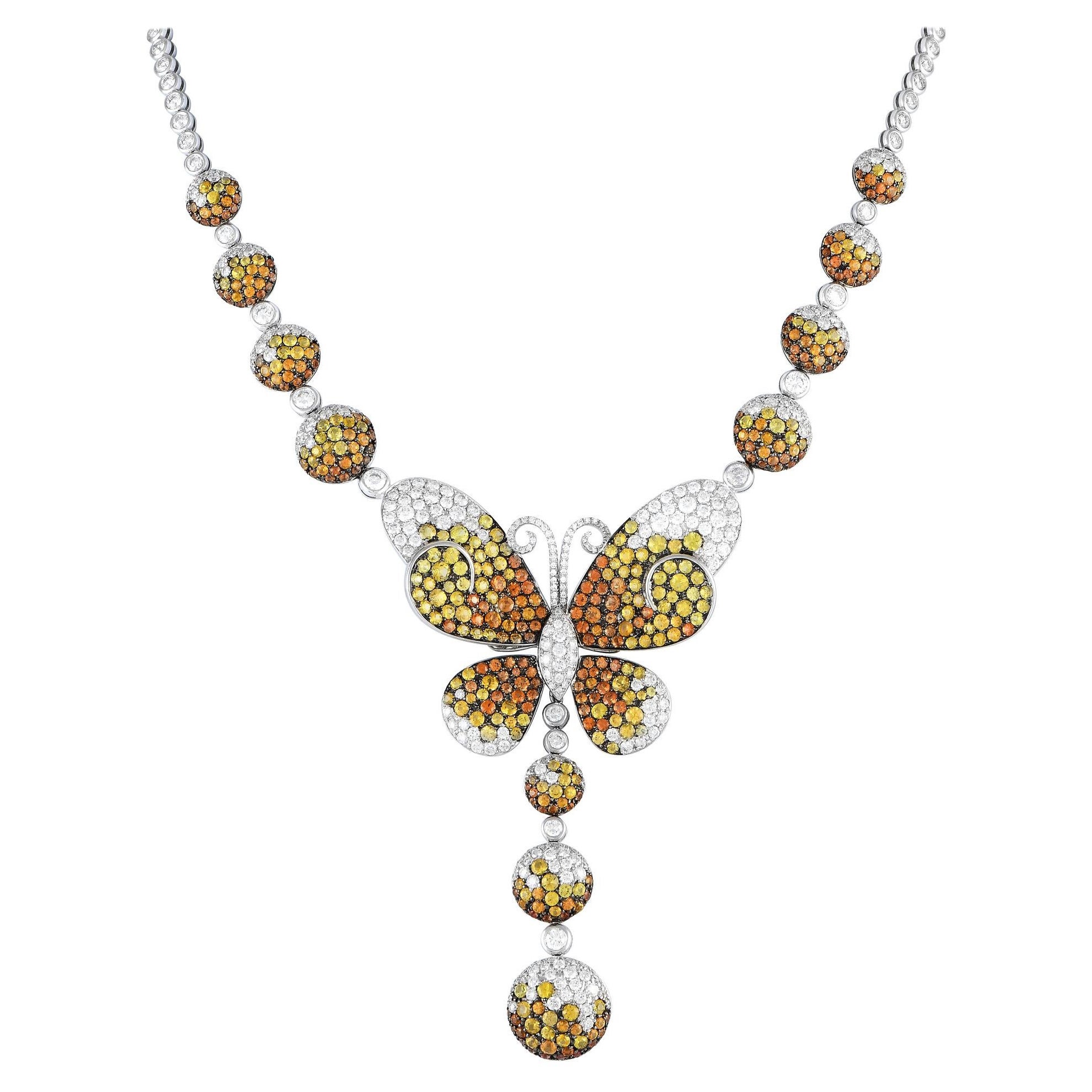 Maggioro 18k White Gold 10.85ct Diamond & Multicolored Sapphire Monarch Necklace For Sale