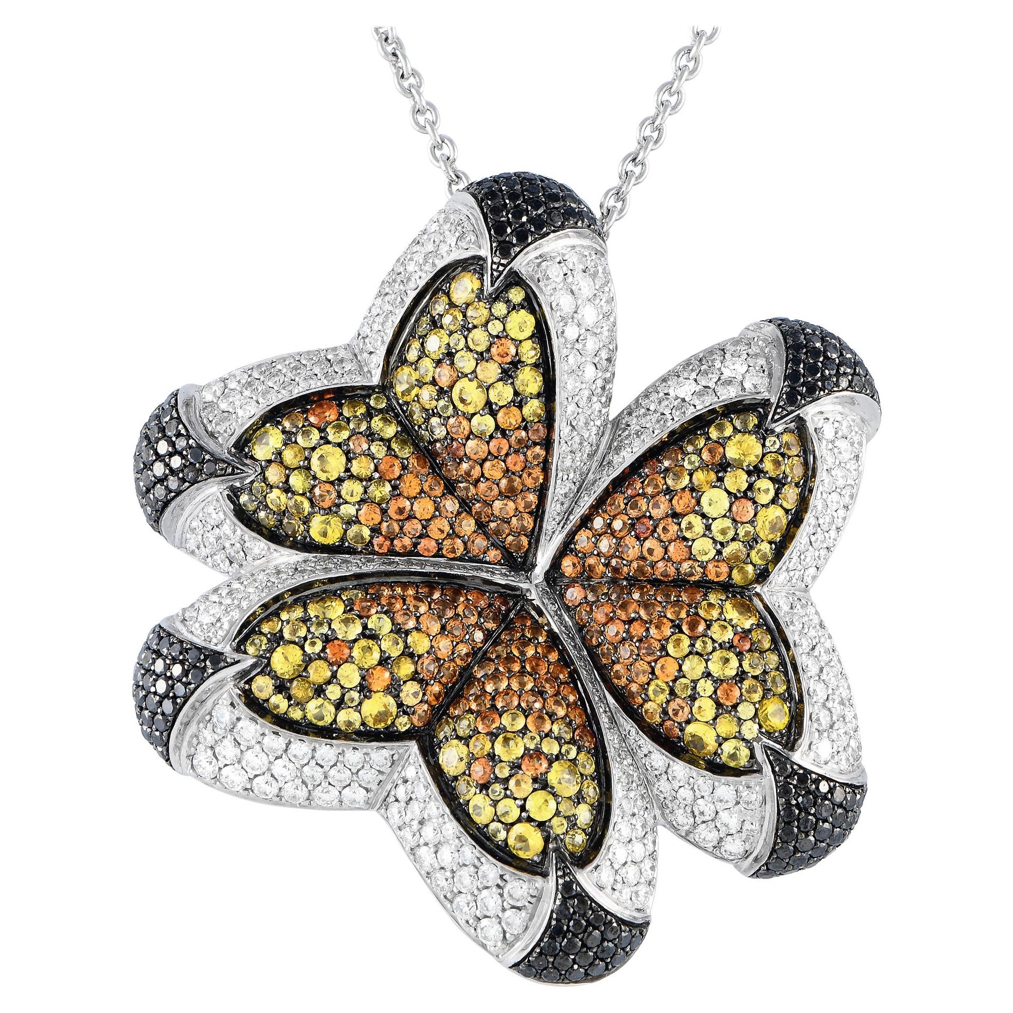 Maggioro 18k White Gold 3.81ct Black&White Diamond & Sapphire Butterfly Necklace For Sale