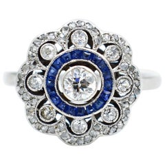 Gold Diamond and Sapphire Ring - Bague Art Deco