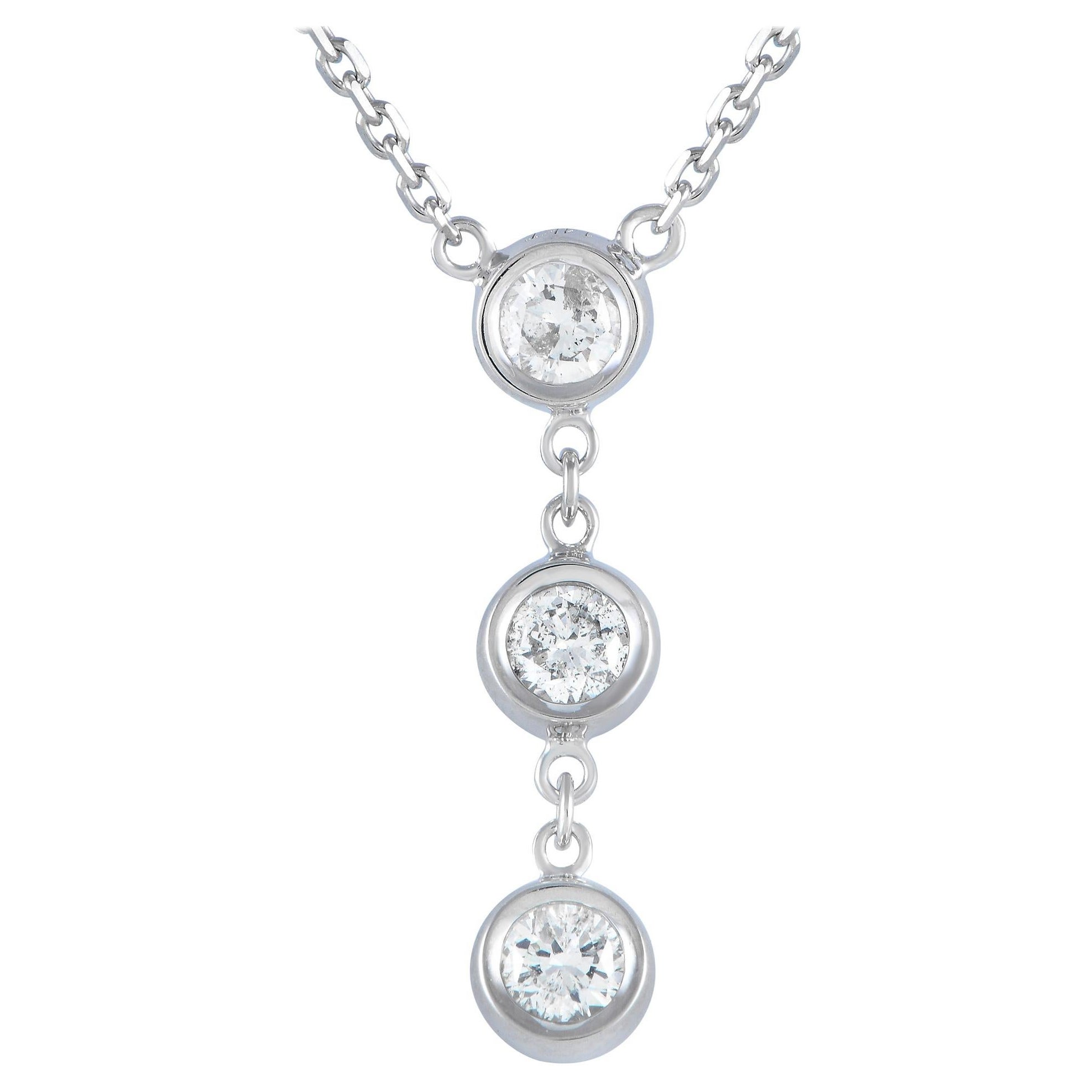 LB Exclusive Collier à 3 pierres en or blanc 14 carats avec diamants de 0,45 carat