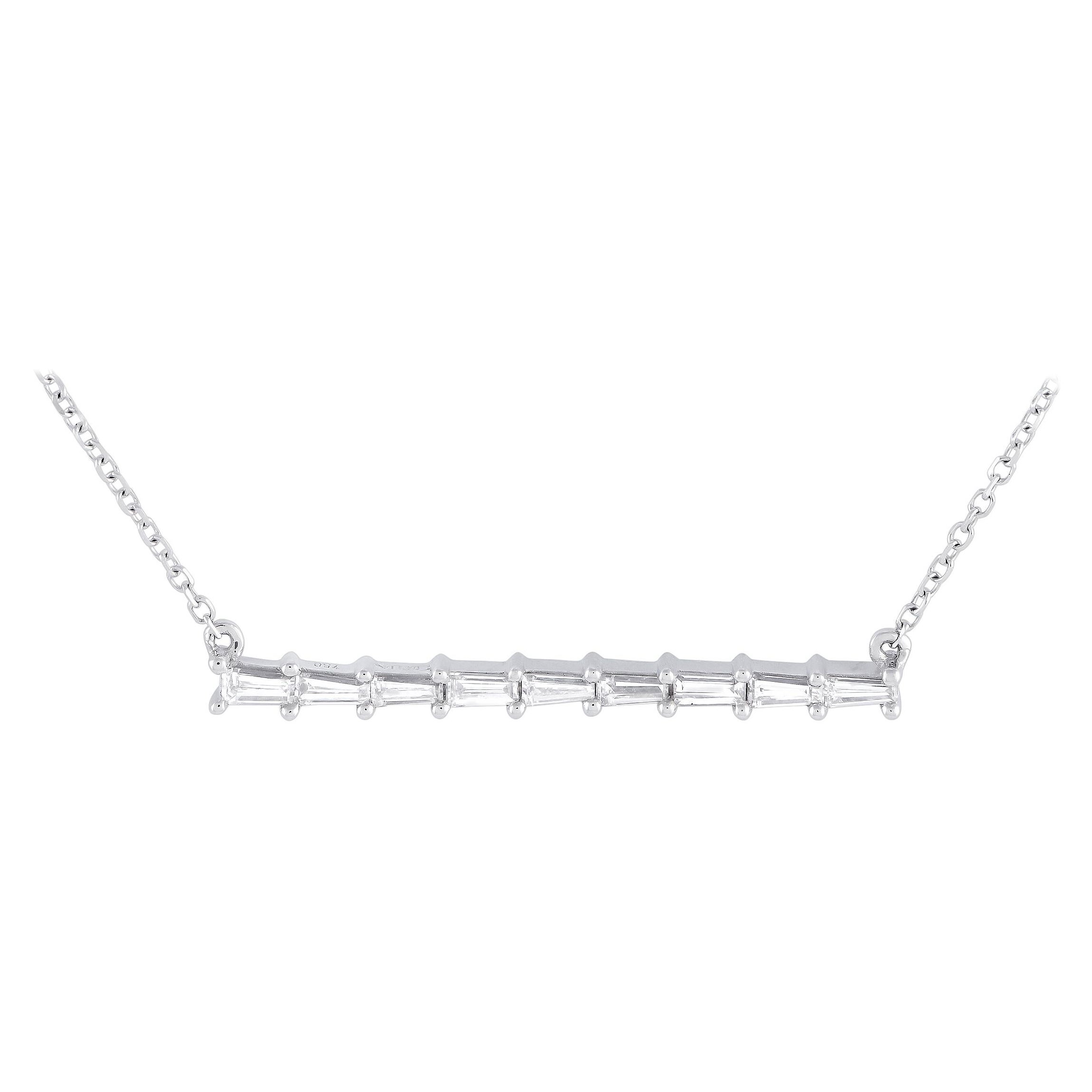 LB Exclusive 18k White Gold 0.33 Carat Diamond Tapered Baguette Bar Necklace For Sale