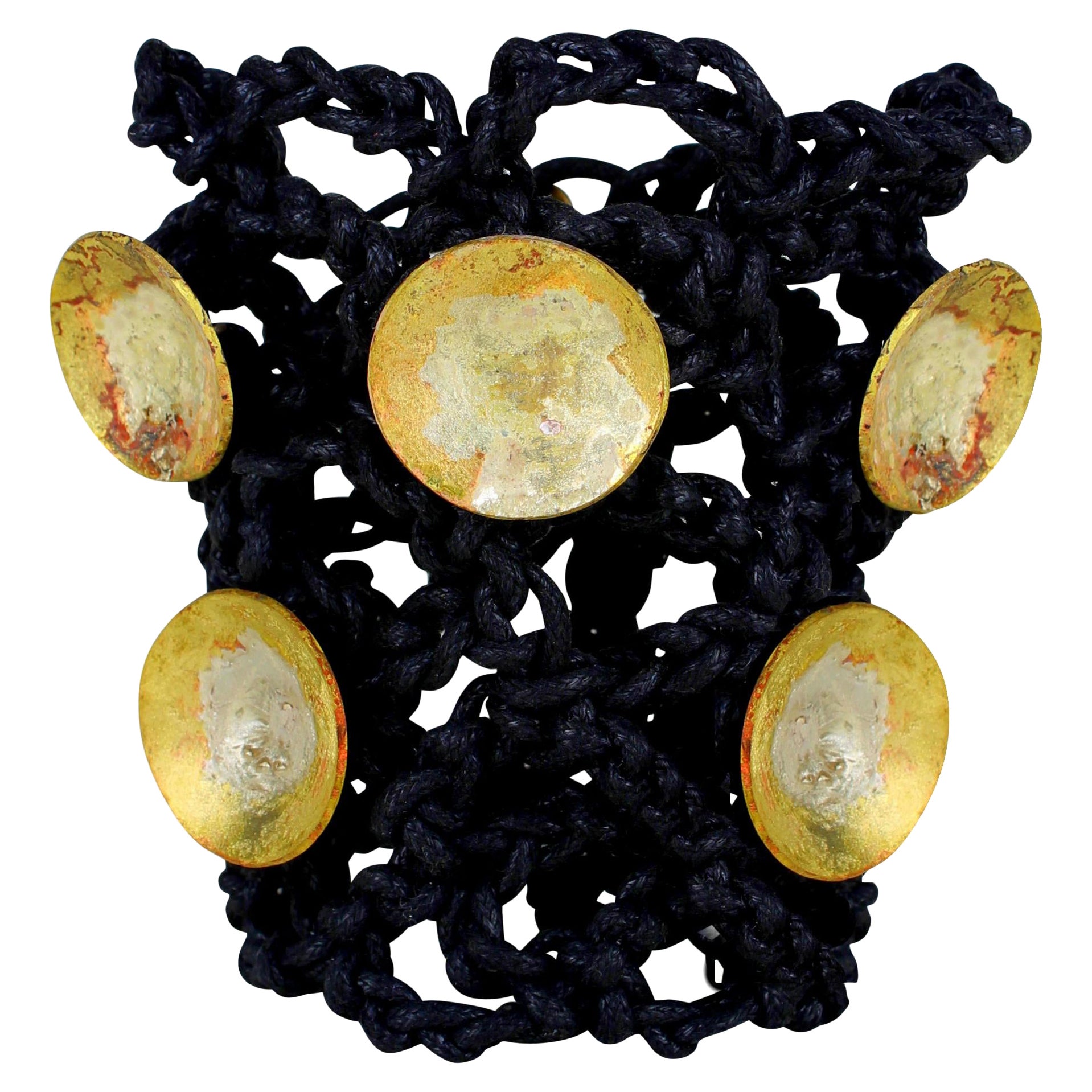 MAUKE V JEWELRY Black Crochet Cuff Raven With Brass Elements