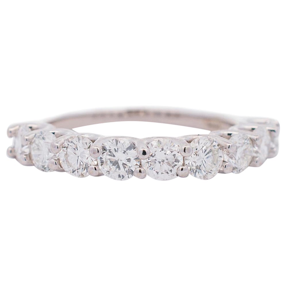 Ladies 14k White Gold 9 Natural Round Diamond Half Eternity Wedding Ring For Sale