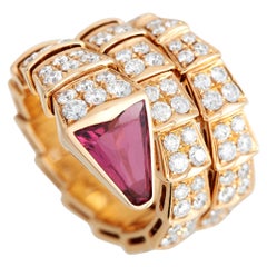 Bvlgari Serpenti 18Karat Rose Gold 2.42Carat Diamond and Rubellite Ring