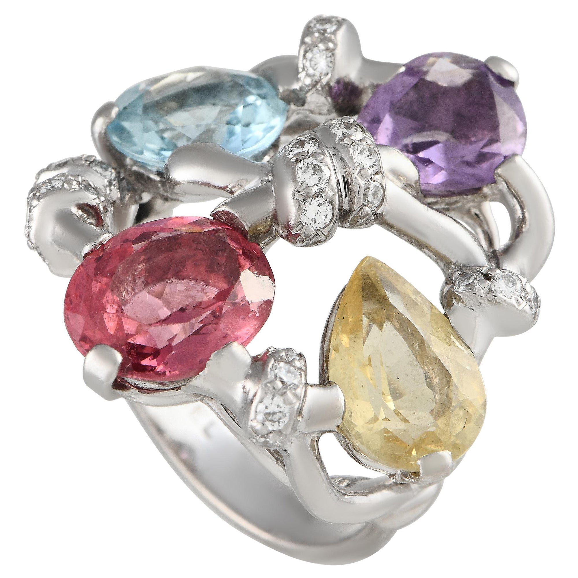 Chanel 18k White Gold Diamond and Multicolored Gemstone Ring