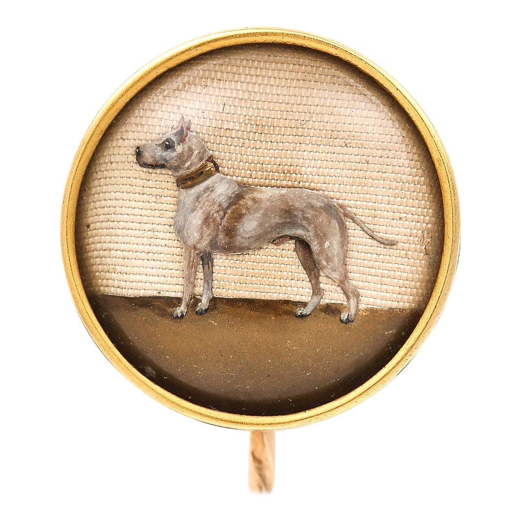 Victorian Large 15 Carat White Terrier Dog Essex Crystal Stick Pin, circa 1900
