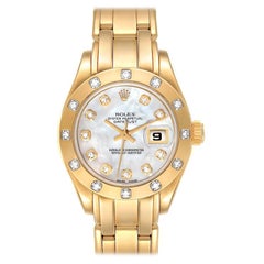 Rolex Pearlmaster Yellow Gold Mother of Pearl Diamond Ladies Watch 69318 Box