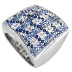 Piero Milano 18k White Gold 0.78 Carat Diamond and Sapphire Ring