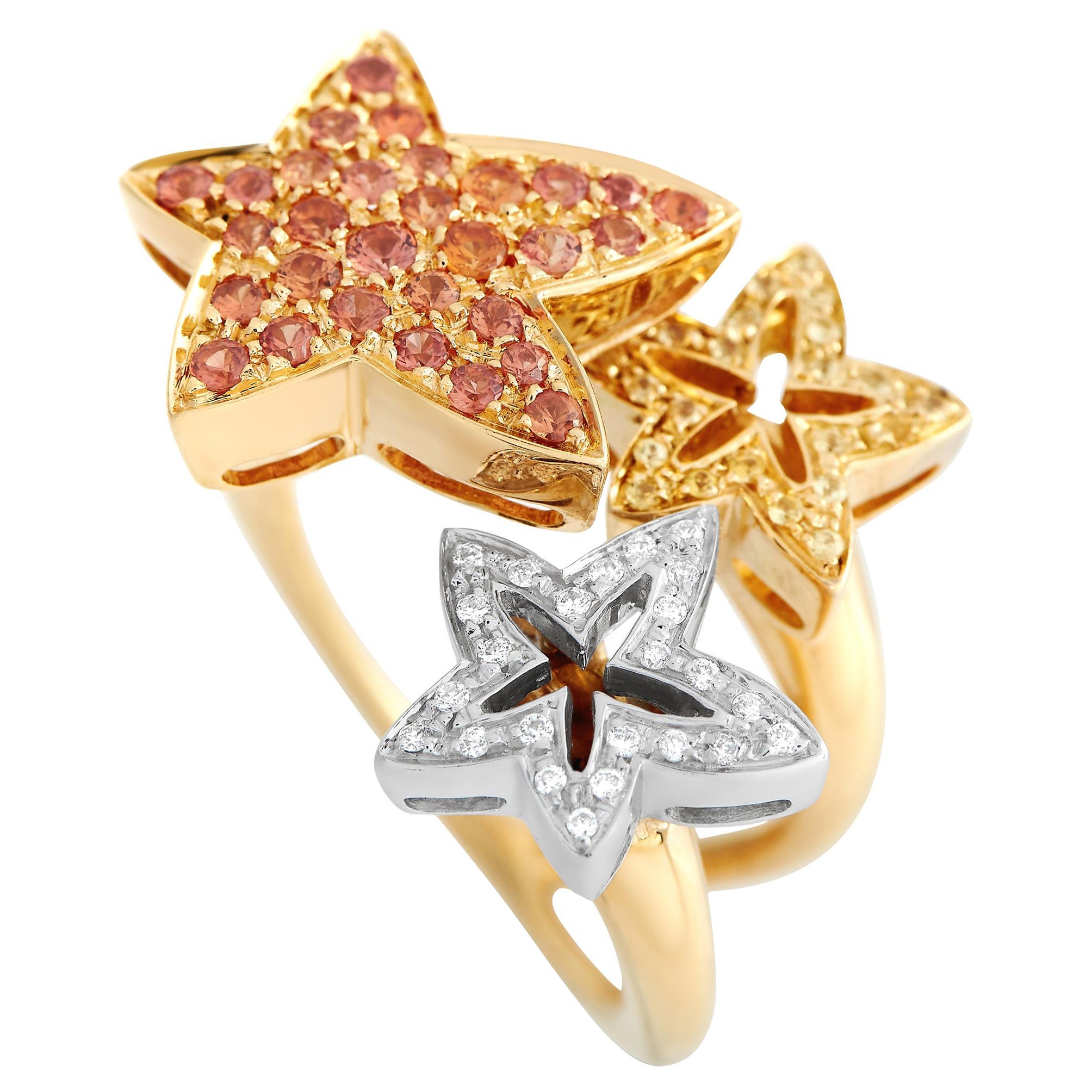 Io Si 18k Yellow and White Gold 1.09 Carat Diamond and Sapphire Star Ring For Sale