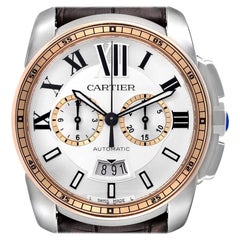 Cartier Calibre Chronograph Steel Rose Gold Mens Watch W7100043 Box Papers