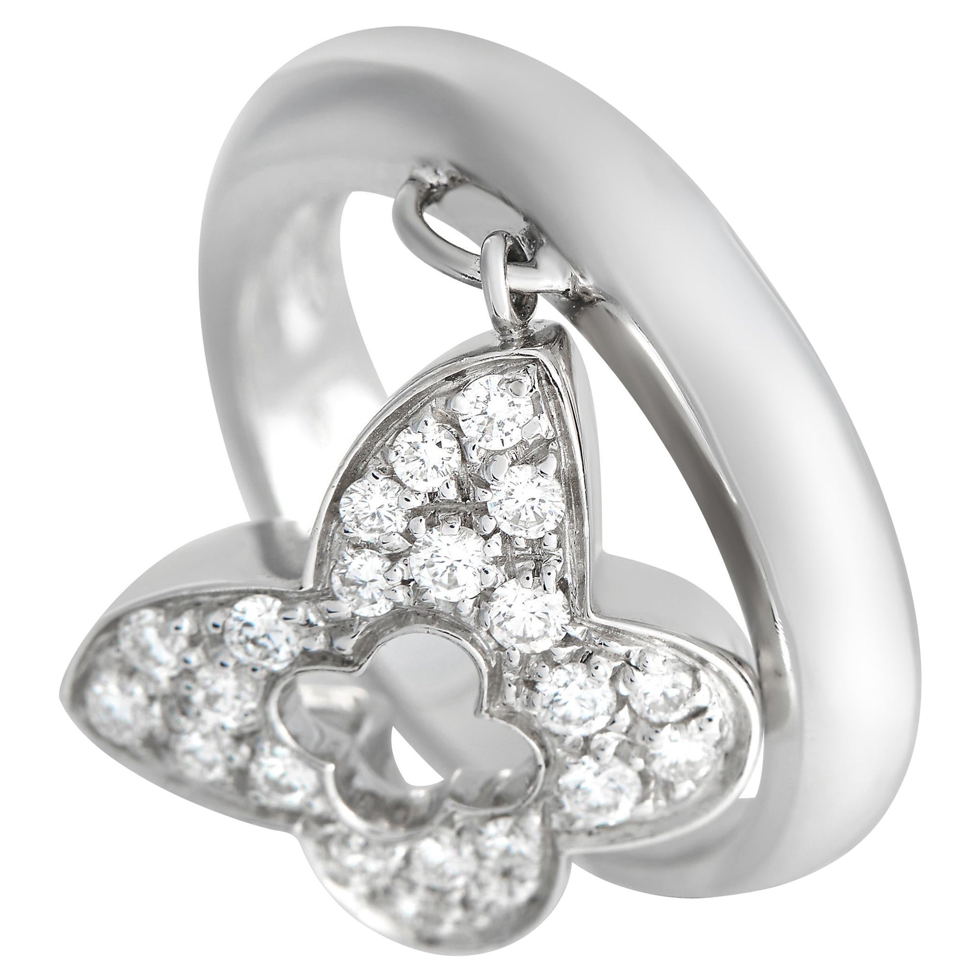 Io Si 18Karat White Gold 0.45Carat Diamond Butterfly Charm Ring For Sale