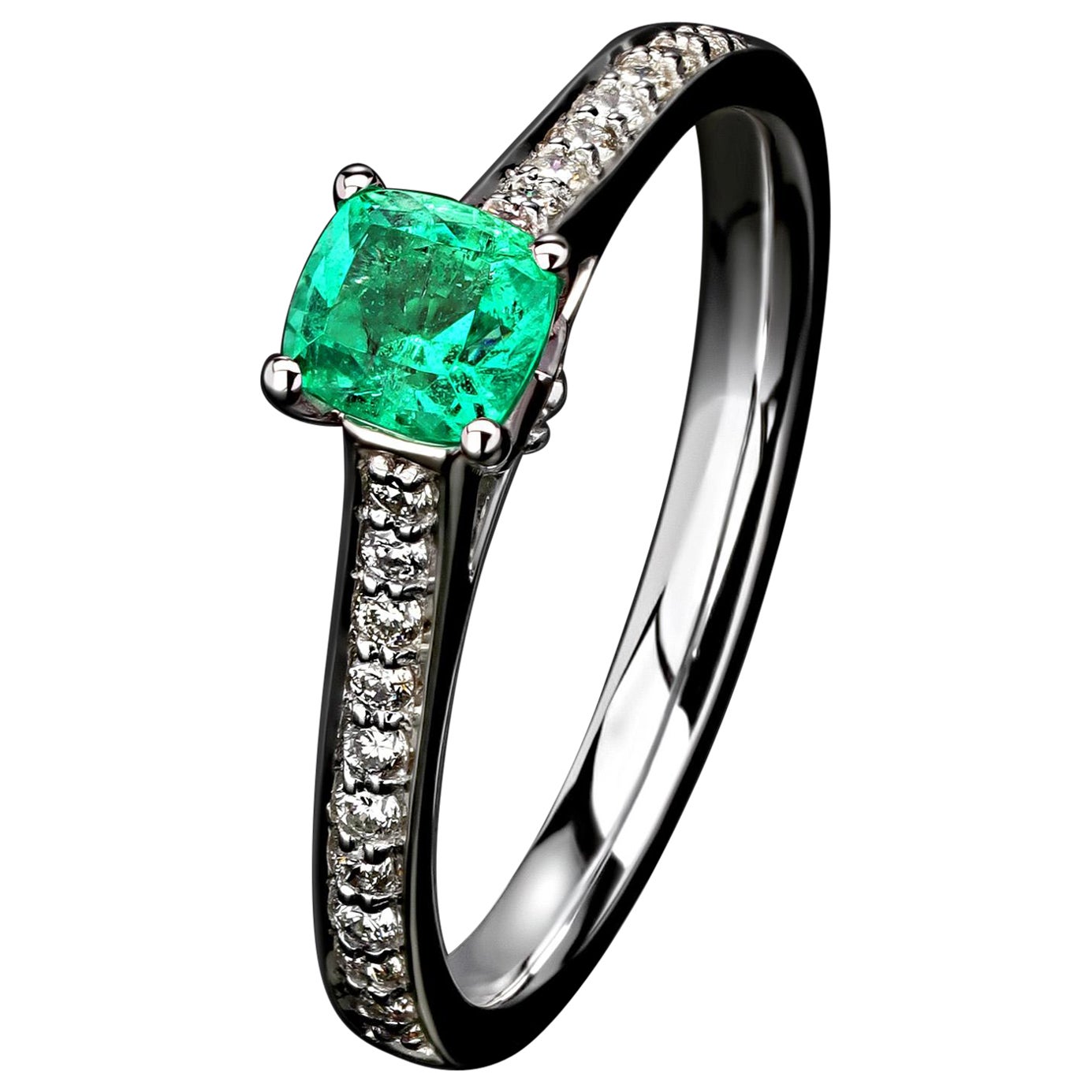 Emerald Diamonds White Gold Ring Green Natural Gem Unisex For Sale