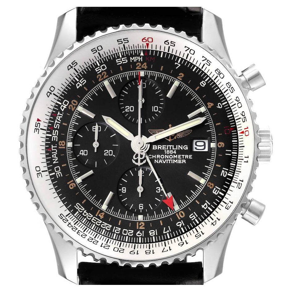 Breitling Navitimer World Black Dial Steel Mens Watch A24322 Box Papers For Sale