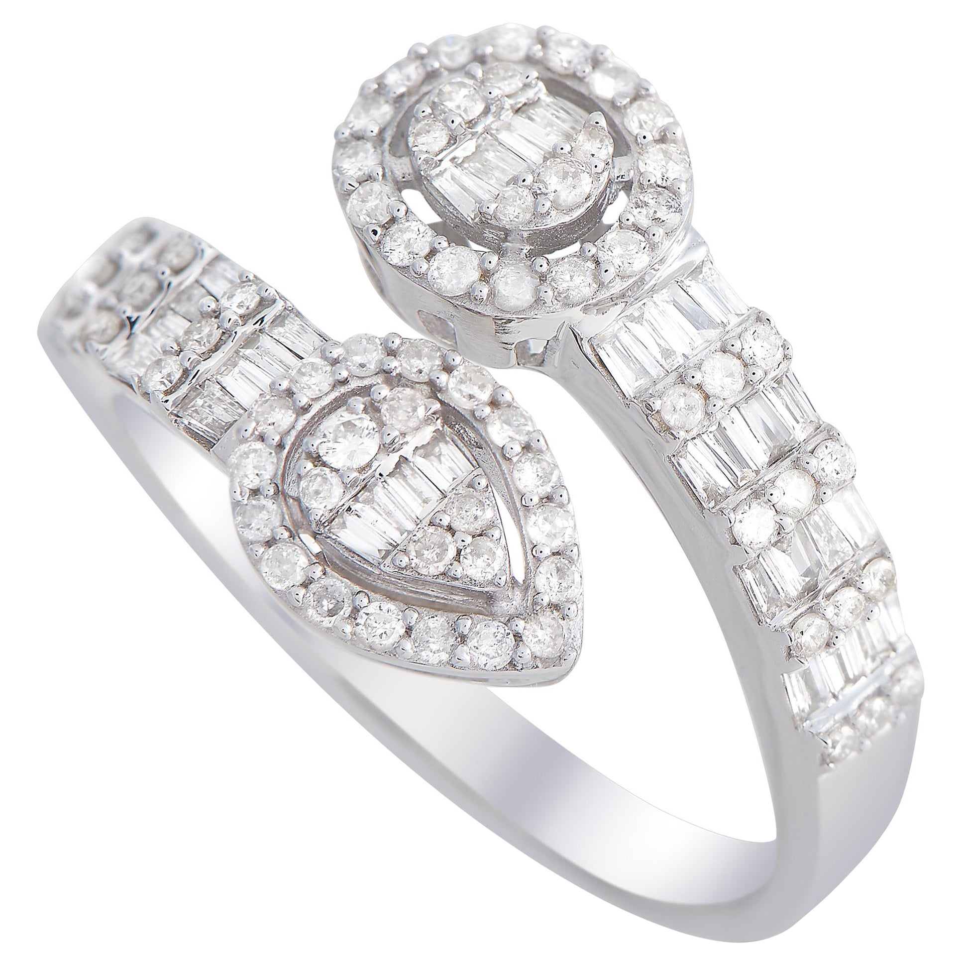 LB Exclusive Bague bypass en or blanc 14 carats avec diamants de 0,65 carat