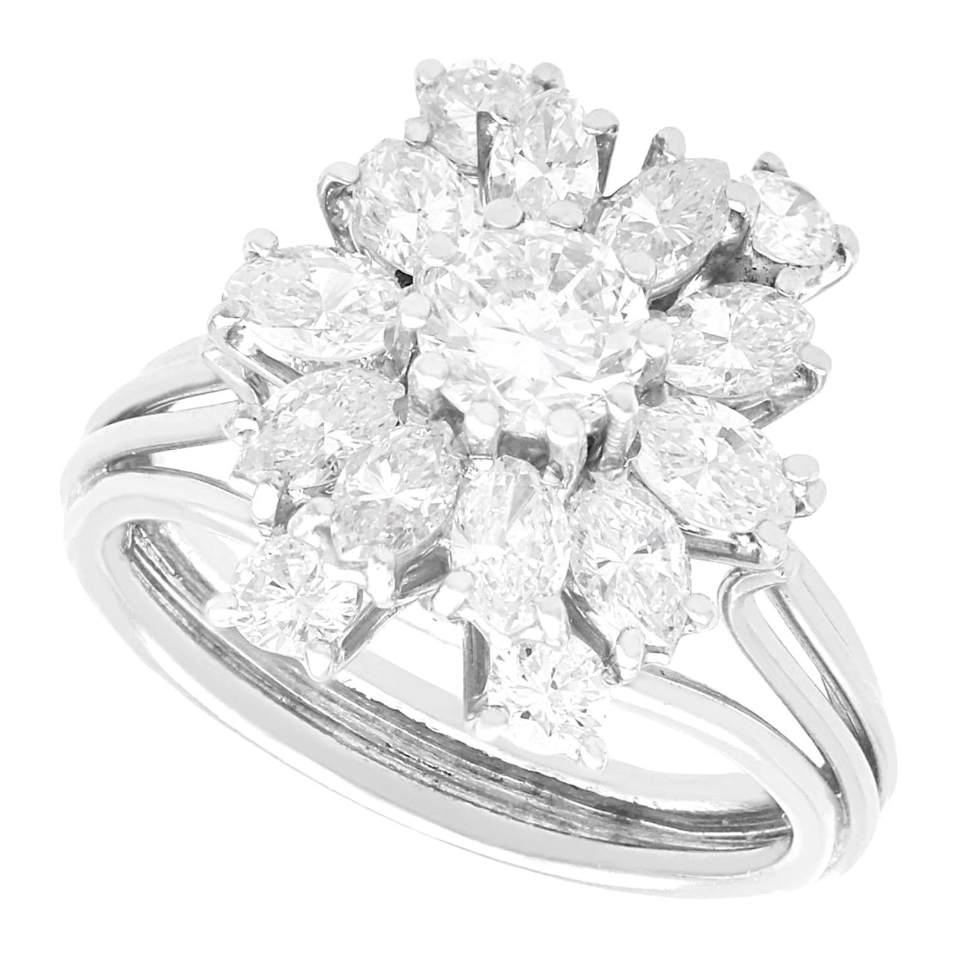 Anillo de compromiso de diamantes y platino de 2,76 quilates de los años 50