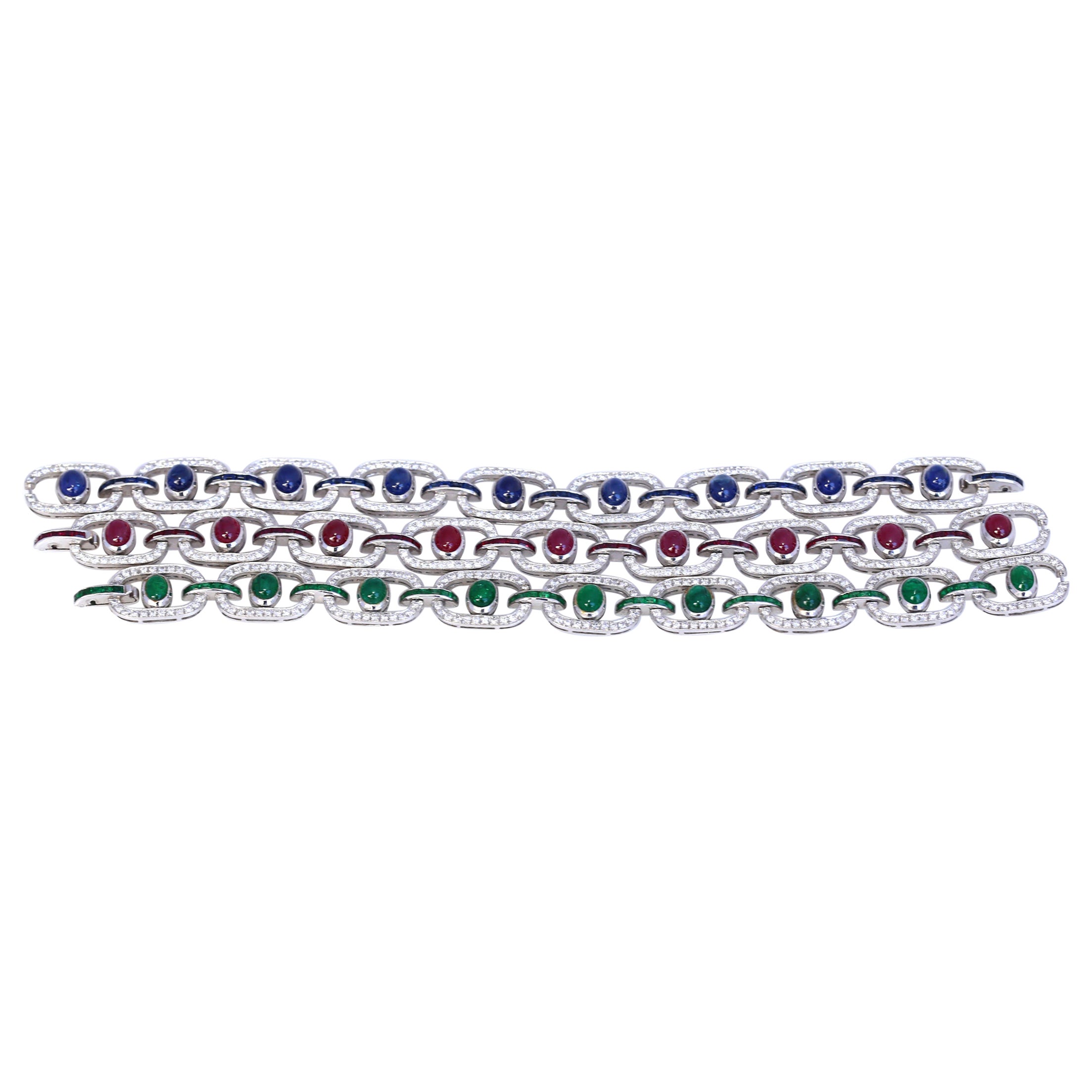 3 Bracelets Set Sapphires Rubies Diamonds Emeralds Necklace Сhoker White Gold