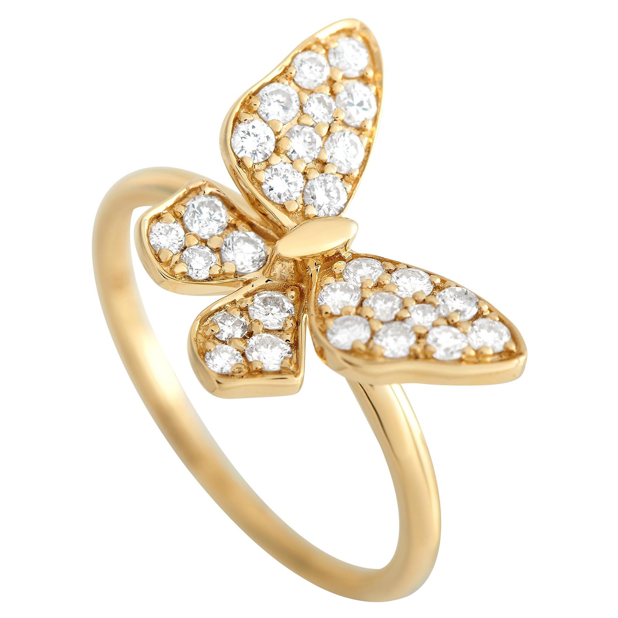 LB Exclusive 18k Yellow Gold 0.46 Carat Diamond Butterfly Ring