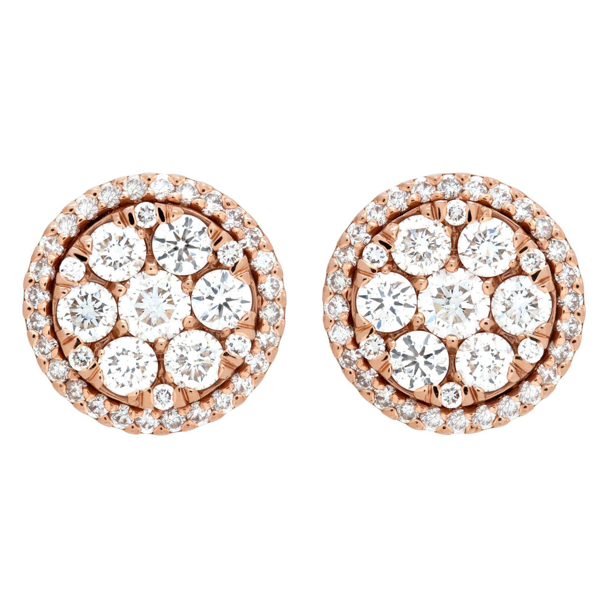 14k Rose Gold Diamond Earring Studs with over 2 Carats Diamonds For Sale