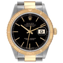 Rolex Datejust Turnograph Steel Yellow Gold Black Dial Mens Watch 16263