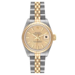 Rolex Datejust Steel Yellow Gold Champagne Linen Dial Ladies Watch 69173