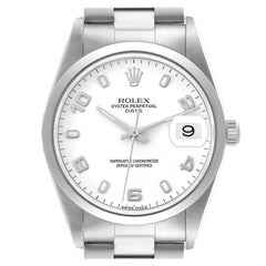 Rolex Date White Dial Smooth Bezel Steel Mens Watch 15200