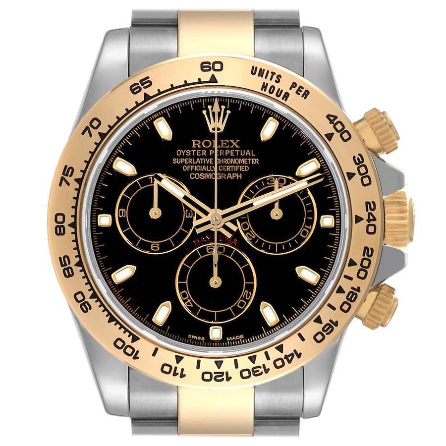 Rolex Cosmograph Daytona Steel Yellow Gold Black Dial Watch 116503 Box Card For Sale