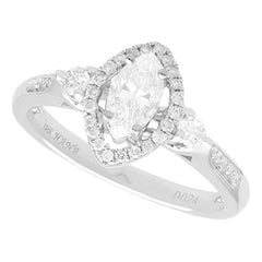 Anello aureola con diamante da 0,83 carati e oro bianco 18 carati del 1980
