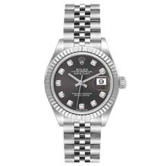 Rolex Datejust 28 Steel White Gold Dark Grey Diamond Dial Ladies Watch 279174