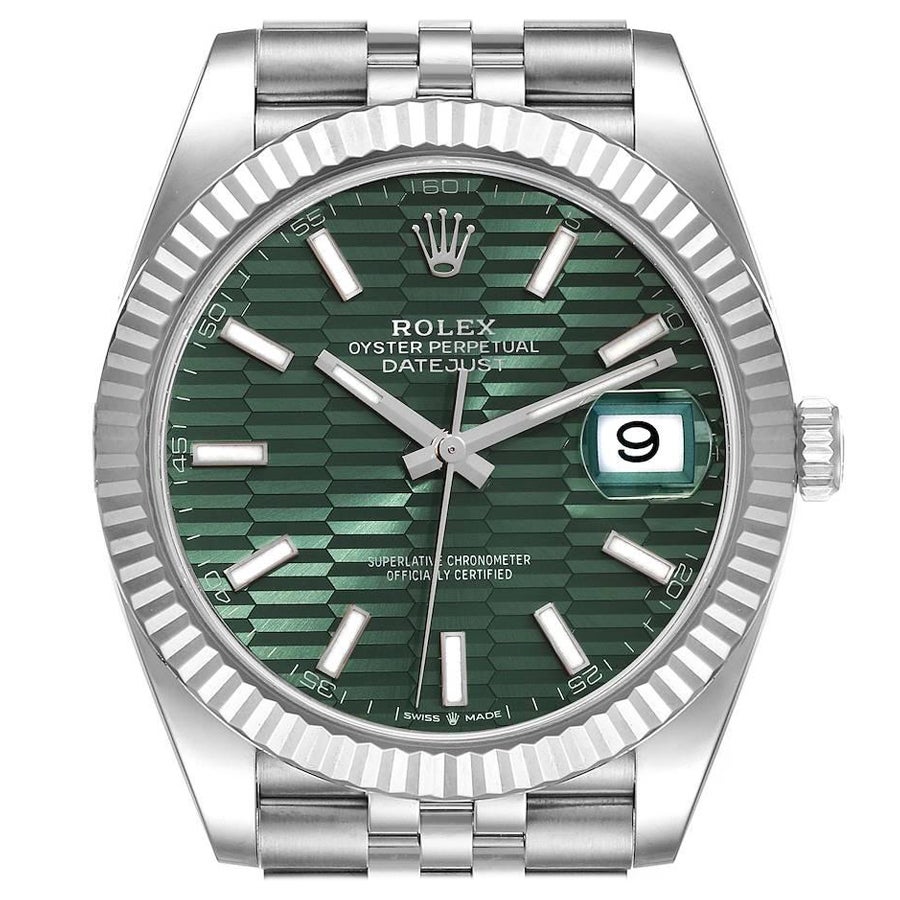Rolex Datejust Steel White Gold Mint Green Fluted Dial Mens Watch 126334