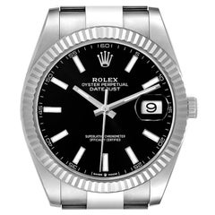 Rolex Datejust 41 Steel White Gold Black Diamond Dial Mens Watch 126334 Box Card