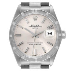 Rolex Date Silver Dial Engine Turned Bezel Vintage Steel Mens Watch 1501