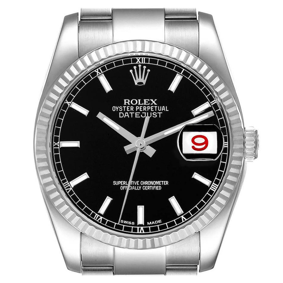 Rolex Datejust Steel White Gold Black Dial Mens Watch 116234