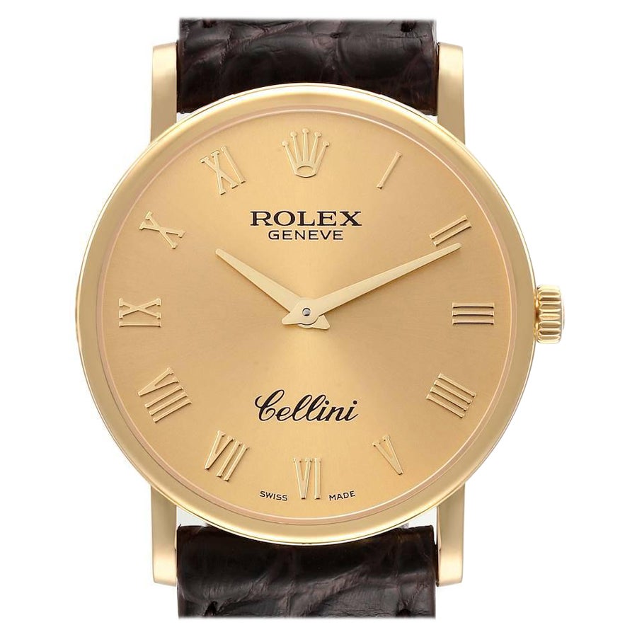 Rolex Cellini Classic Yellow Gold Brown Strap Mens Watch 5115