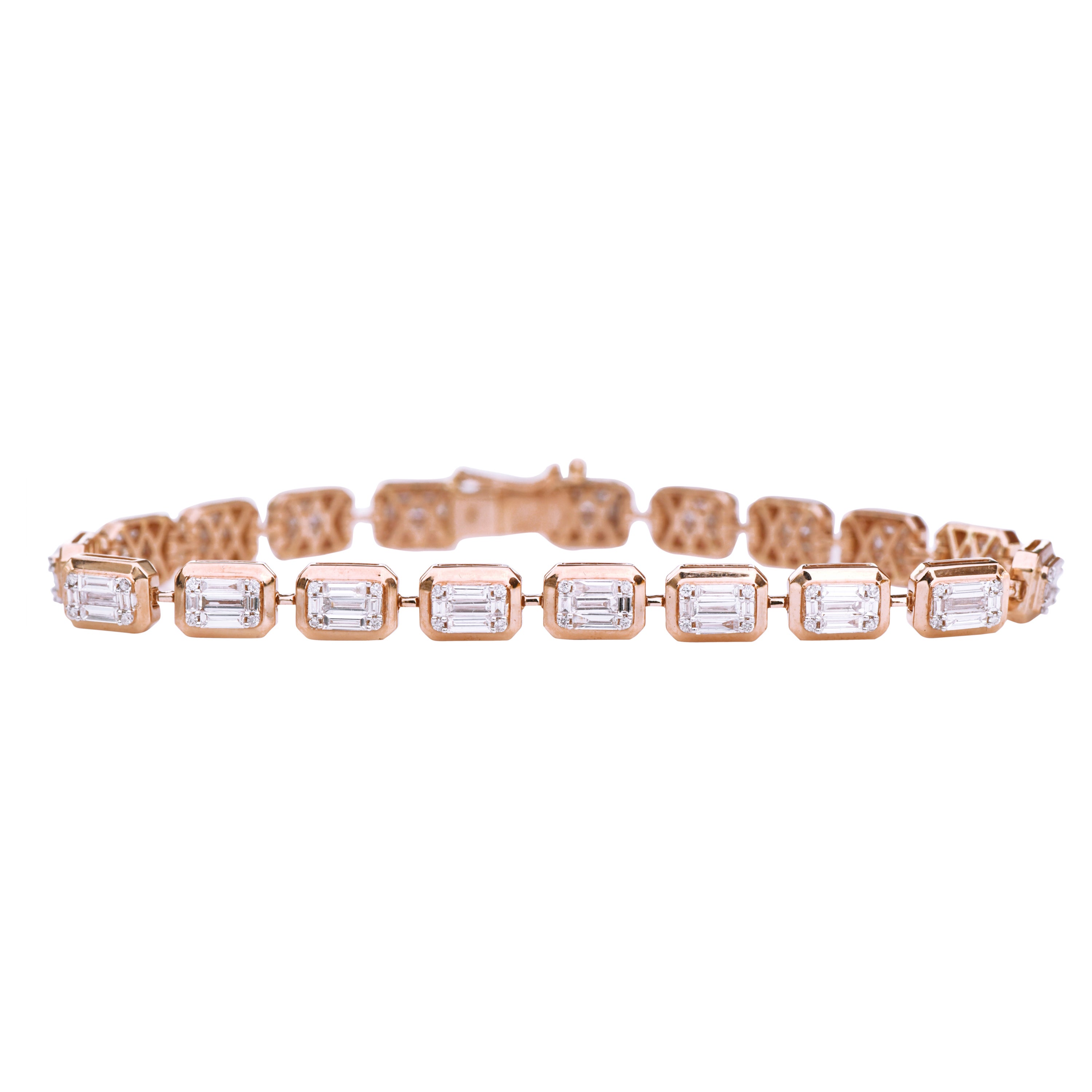 Bracelet moderne en or rose 18 carats avec diamants de 3,04 carats
