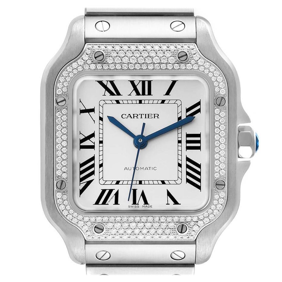 Cartier Santos Diamond Steel Silver Dial Automatic Ladies Watch