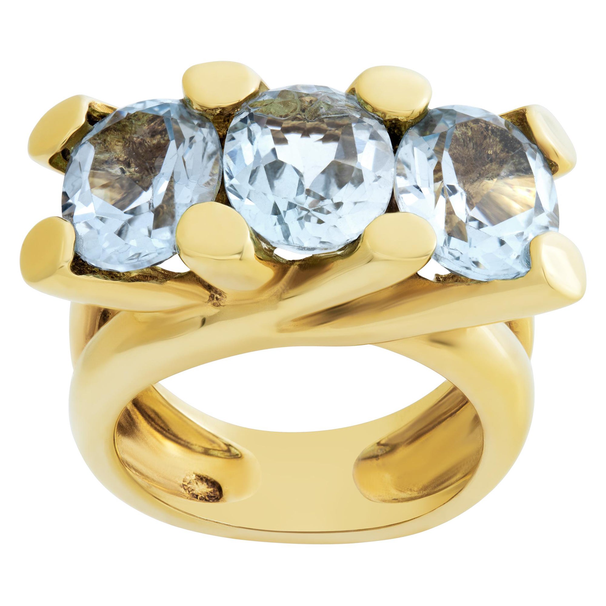 past Present & Future Blue Topaz 18k Yellow Gold Ring For Sale