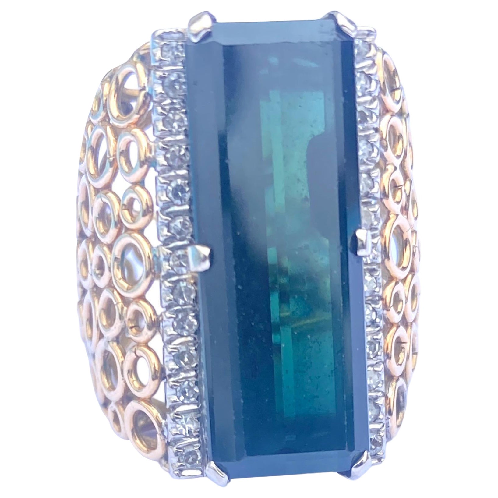  15Carat Tourmaline & Diamond Bubble Custom Ring 14Karat For Sale