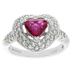 Heart Shaped 18k White Gold Ring with Center Ruby
