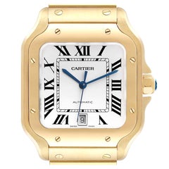Cartier Santos Quadrante Argento Grande Oro Giallo 18k Orologio da Uomo WGSA0029
