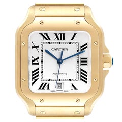 Cartier Santos Silver Dial Large 18k Yellow Gold Mens Watch WGSA0029