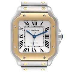 Cartier Santos Medium Steel Yellow Gold Mens Watch W2SA0016 Box Card