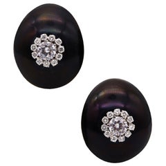 Boucles d'oreilles modernes Clips-On en or 18Kt avec 3.42 Ctw Diamants Saphirs