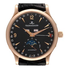 Jaeger LeCoultre Master Moonphase Rose Gold Black Dial Mens Watch 140.2.98.S
