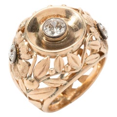 1930s Gold Cocktail Ring with Three Diamonds